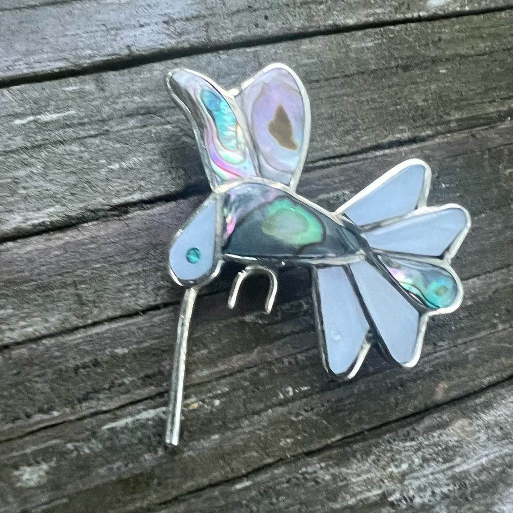 Vintage Alpaca Mexico Hummingbird Silver And Inlaid Abalone Pin/Brooch 1.5” Wide